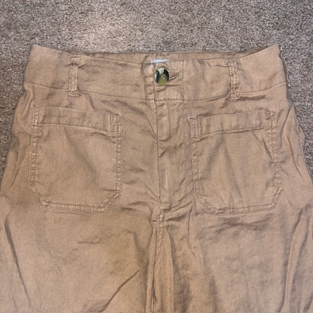 Anthropologie Maeve The Colette Ankle Cropped Linen Wide Leg Pants Tan 29 - Picture 3 of 7